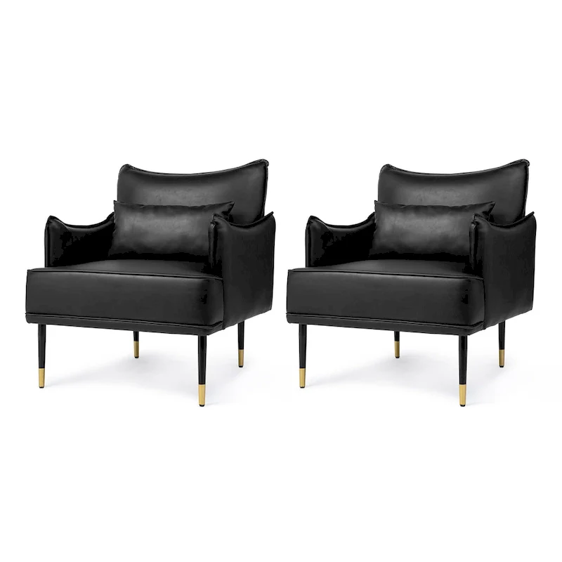 Glitzhome Set of 2 29.5 W Mid-Century Modern Leatherette Armchairs With Side Pocket - 29.5  W x 32  H x 28.75  D
