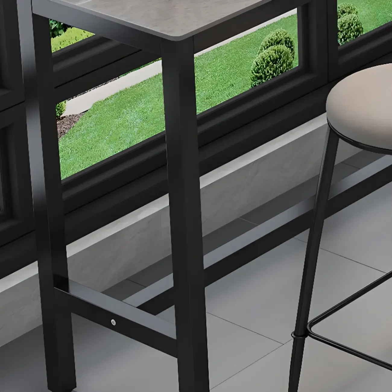 Modern Dove Grey Stone Top Steel Footrest Bar Tables