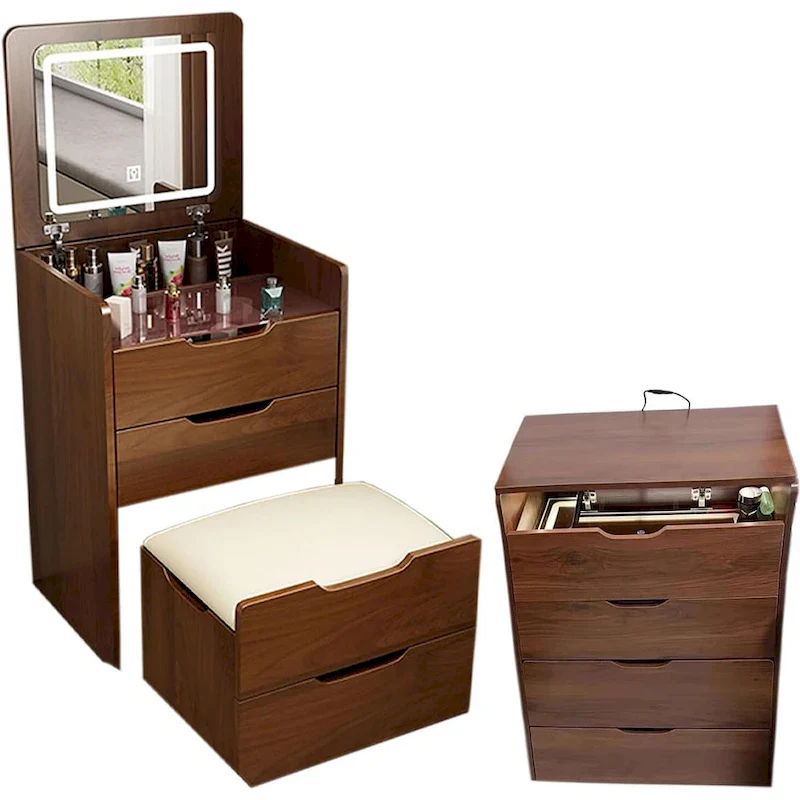 Makeup Vanity Table Set with Lighted Mirror, 3 Drawers and Stool