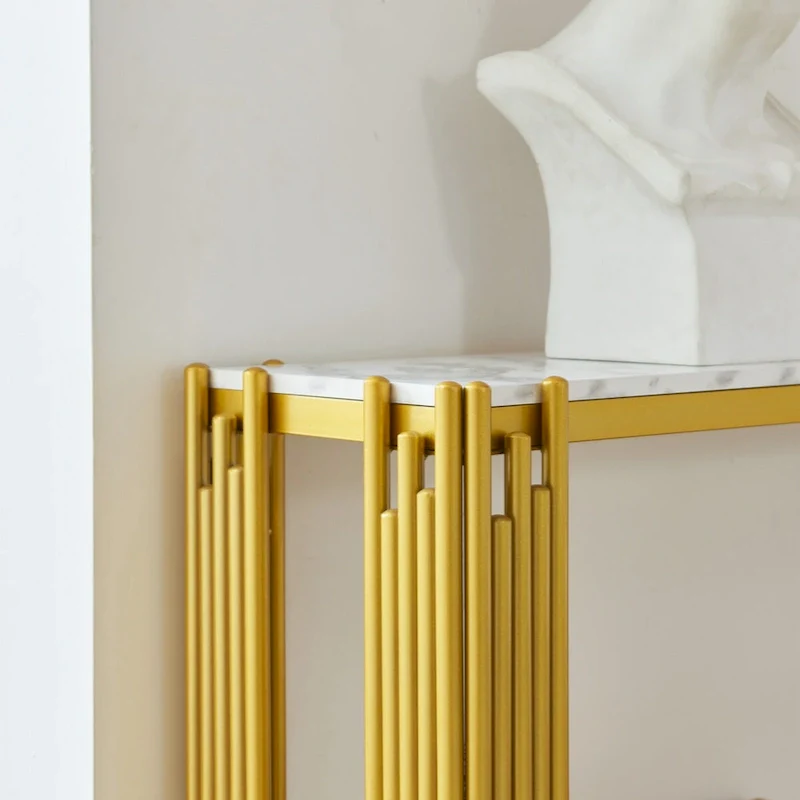 2 Tier Faux Marbling Console Table, Living Room Sofa Table, Modern Narrow Entryway Table, Hallway Entrance Table