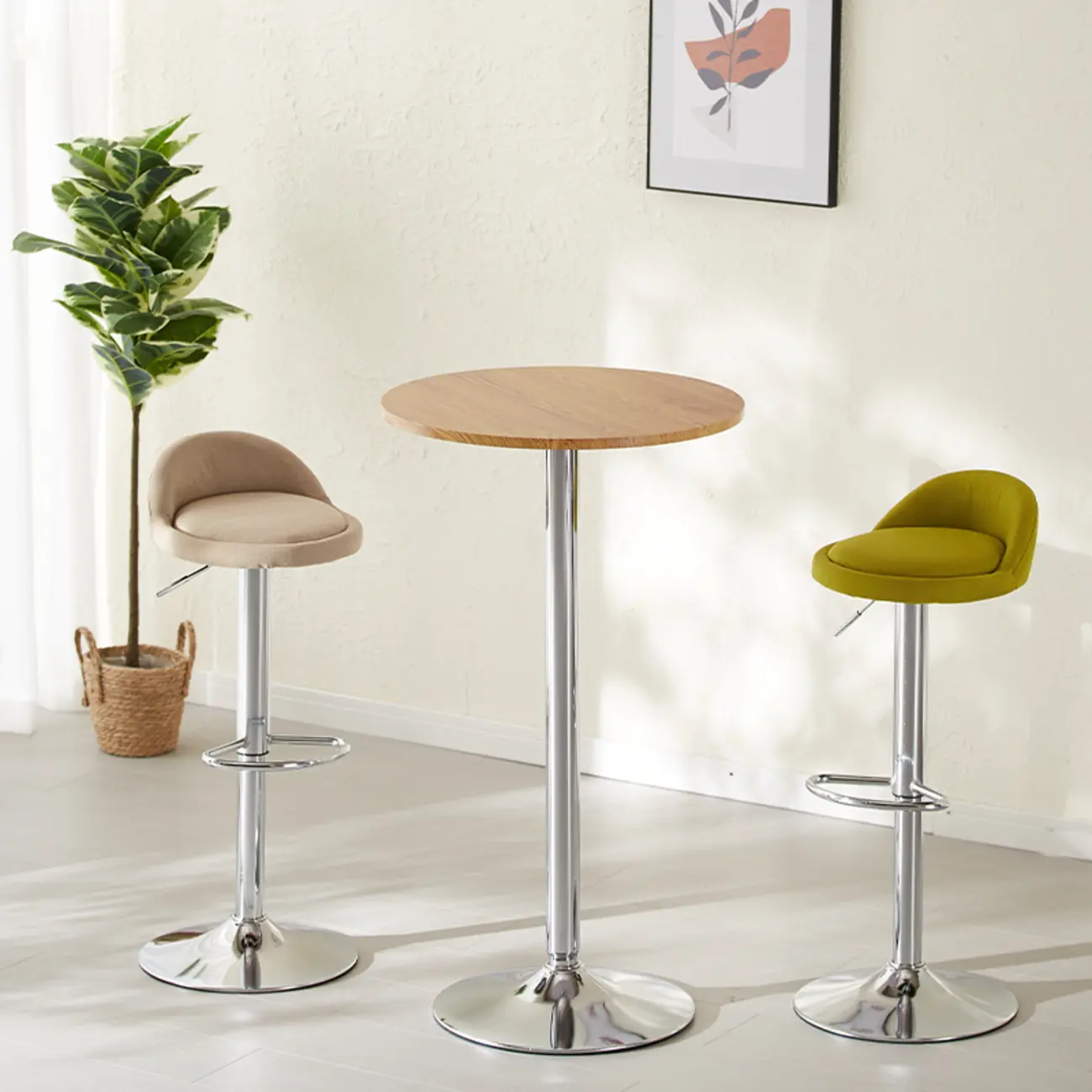 Scandinavian 36 Wooden Round Bistro Table with Metal Pedestal