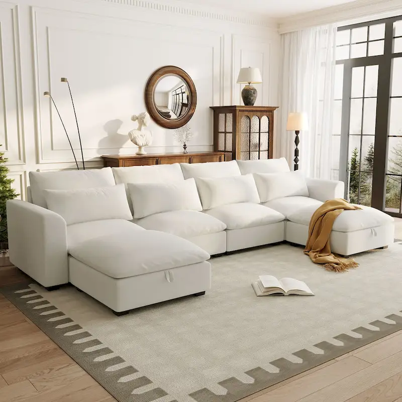 U-Shaped Modular Corner Sofa with Two Ottomans