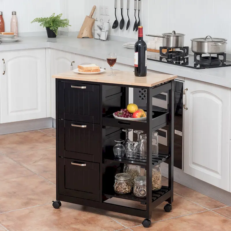 Rolling Kitchen Storage Cart with Large Storage Drawers and Shelves