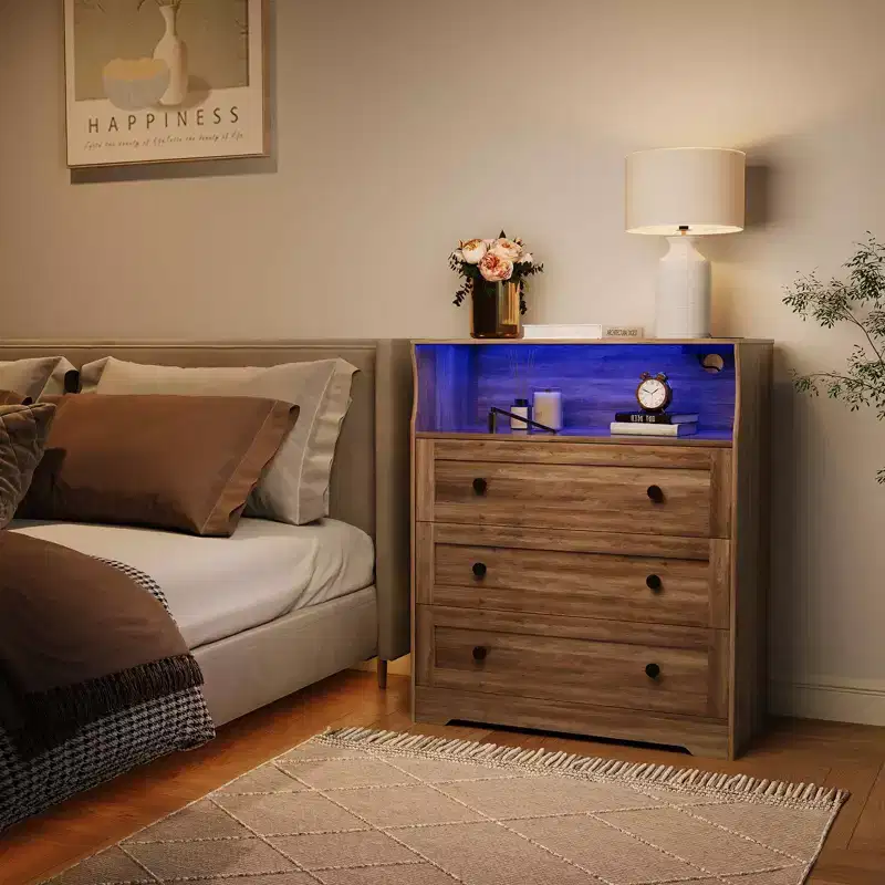 Tall Dressers for Bedroom, Wood Chest of Drawers with 3 Drawers for Living Room, Closet, Hallway, Wooden Nightstand for Bedside, 37.2 Hight