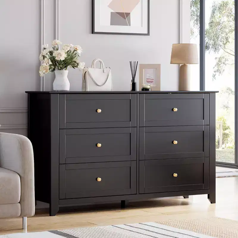 6 Drawer Dresser for Bedroom, Simply Modern Chest of Drawers, Wood Storage Large Dresser with Deep Drawers for Living Room, Hallway Entryway