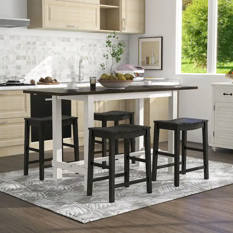 Farmhouse Wood 5-Piece Counter Height Dining Table and Stool Set