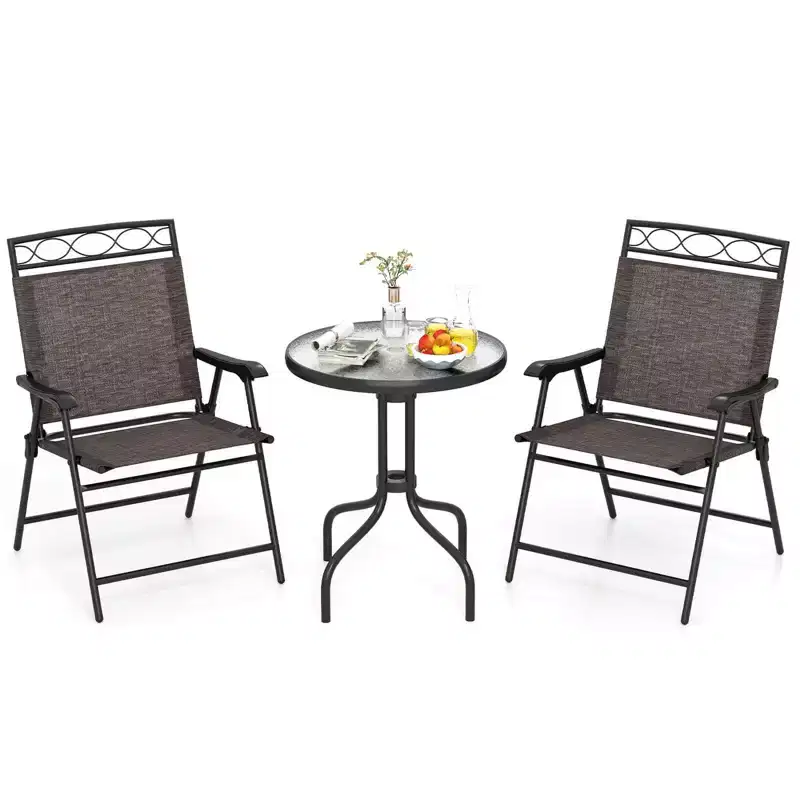 Costway 3 PCS Outdoor Bistro Dining Furniture Set with 1.57 Umbrella Hole Rippled