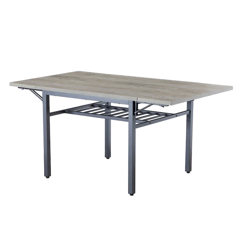 Modern Industrial 63.2 Extendable Dining Table w/Drop Leaf, Seats 6