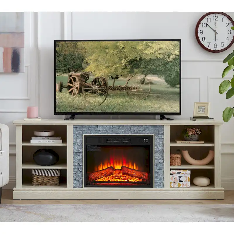 70-Inch TV Stand with Electric Fireplace and Storage Cabinets