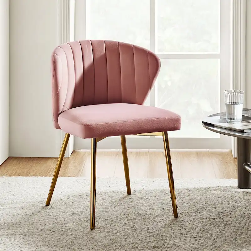 Velvet Upholstered Tufted Back Dining Chair with Metal Legs