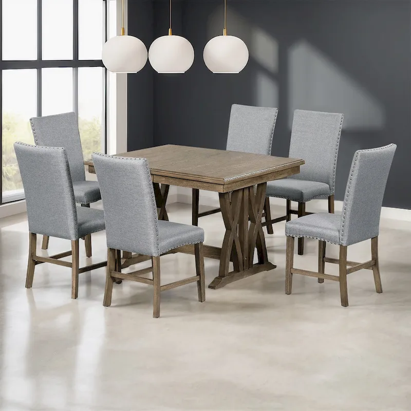 7-Piece Extendable Dining Table Set with Chairs and 12 Leaf