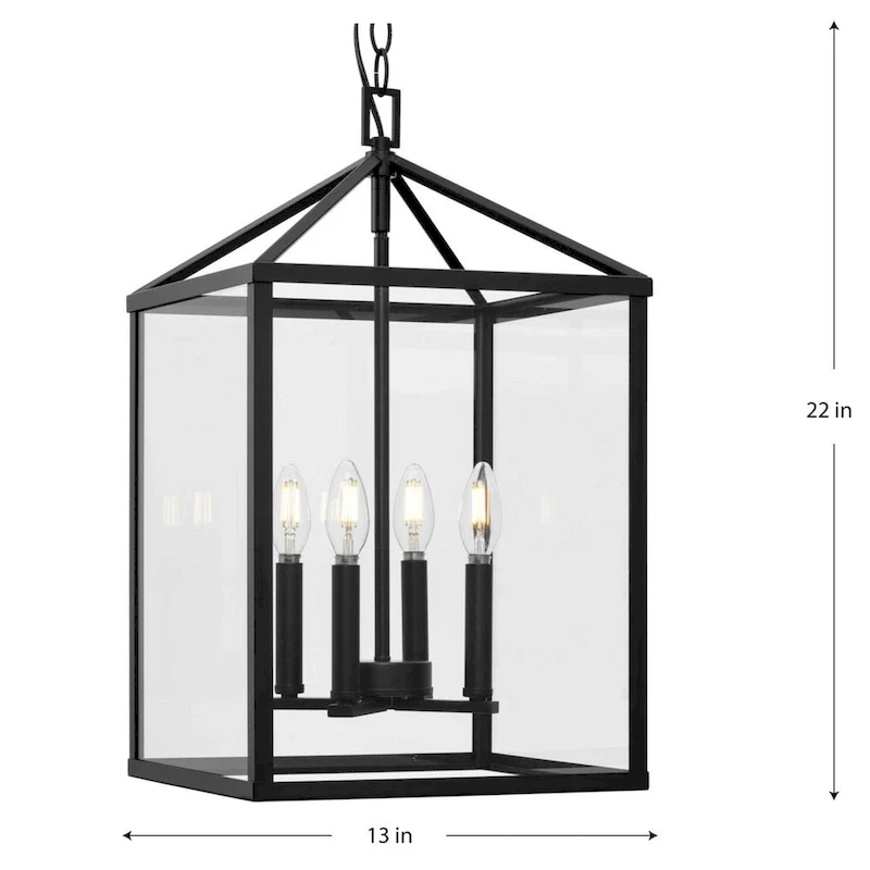 Hillcrest Collection Four-Light Matte Black Transitional Hall & Foyer Light - 13 in x 13 in x 22 in