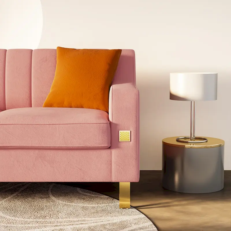 Luxury pink Velvet Sofa with Gold Accents - Modern 3-Seat Couch with Plush Cushions