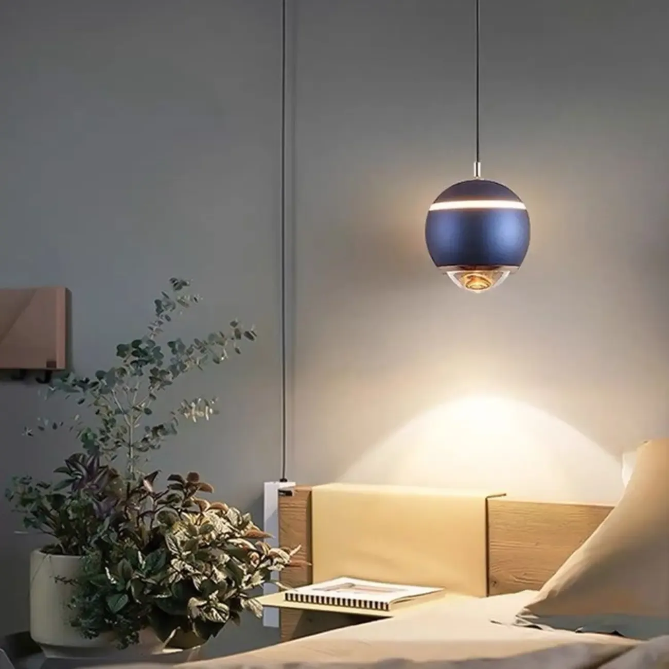 Modern Metal Glass Globe Pendant Light Warm LED
