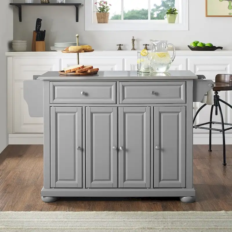 Crosley Alexandria Stainless Steel Top Kitchen Island In Vintage Grey - 51.5 W x 18 D x 36 H