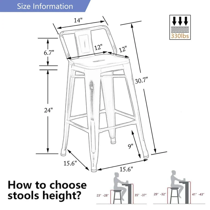 Industrial bar stools Set of 4Metal Bar Stools