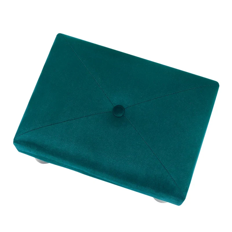 Velvet Tufted Foot Stool Ottoman – Blue / Dark Green / Paintings, Single