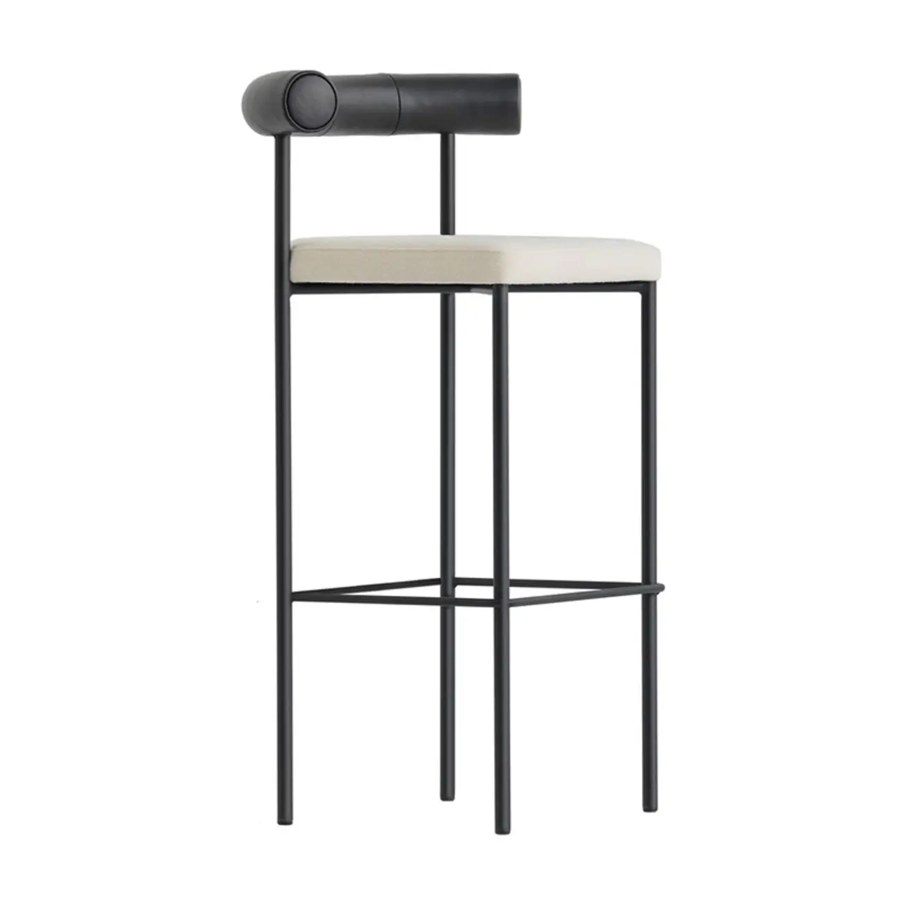 Modern Velour Upholstered Low Back Metal Frame Bar Stools