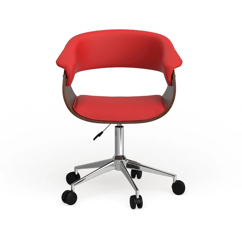 Faux Leather Office Chair with Chrome Base and Curved Wood Seat