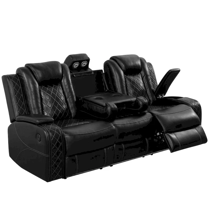 Modern 3-Piece Leather Recliner Sofa Set with LED, Wireless Charging