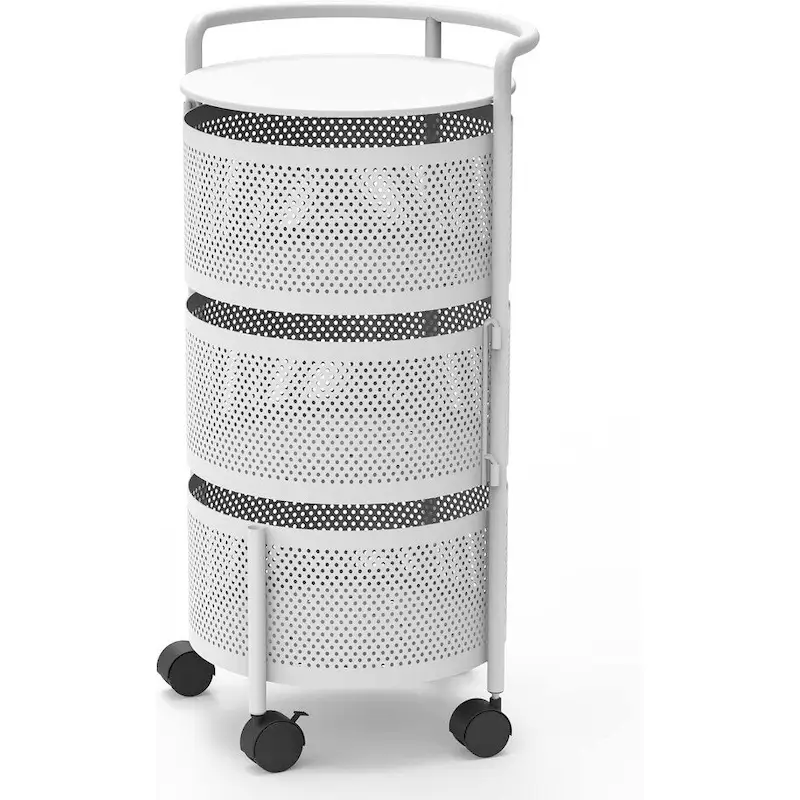 Multi-Tier Rotating Storage Basket with Wheels for Vegetables Fruits Groceries in Kitchen Household Organizer