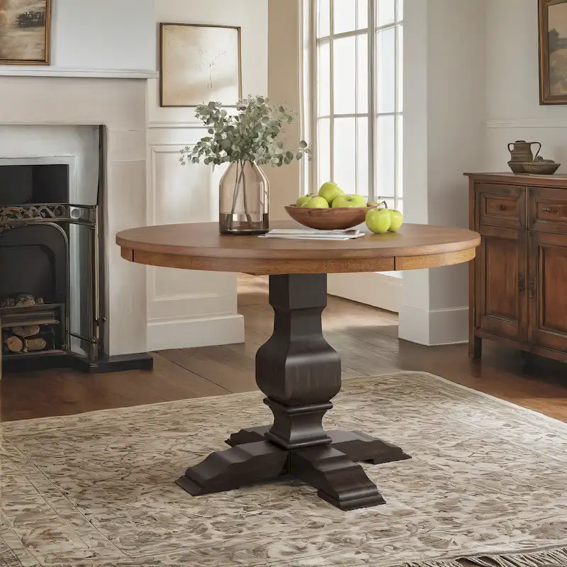 Ronda Two-Tone Round Solid Wood Top Dining Table