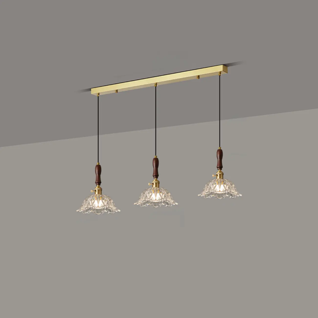 3-Light Modern Floral Glass Gold Island Pendant Light for Kitchen