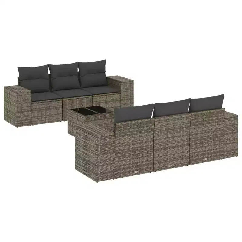 vidaXL Garden Sofa Set Grey PE rattan, powder-coated steel, tempered glass
