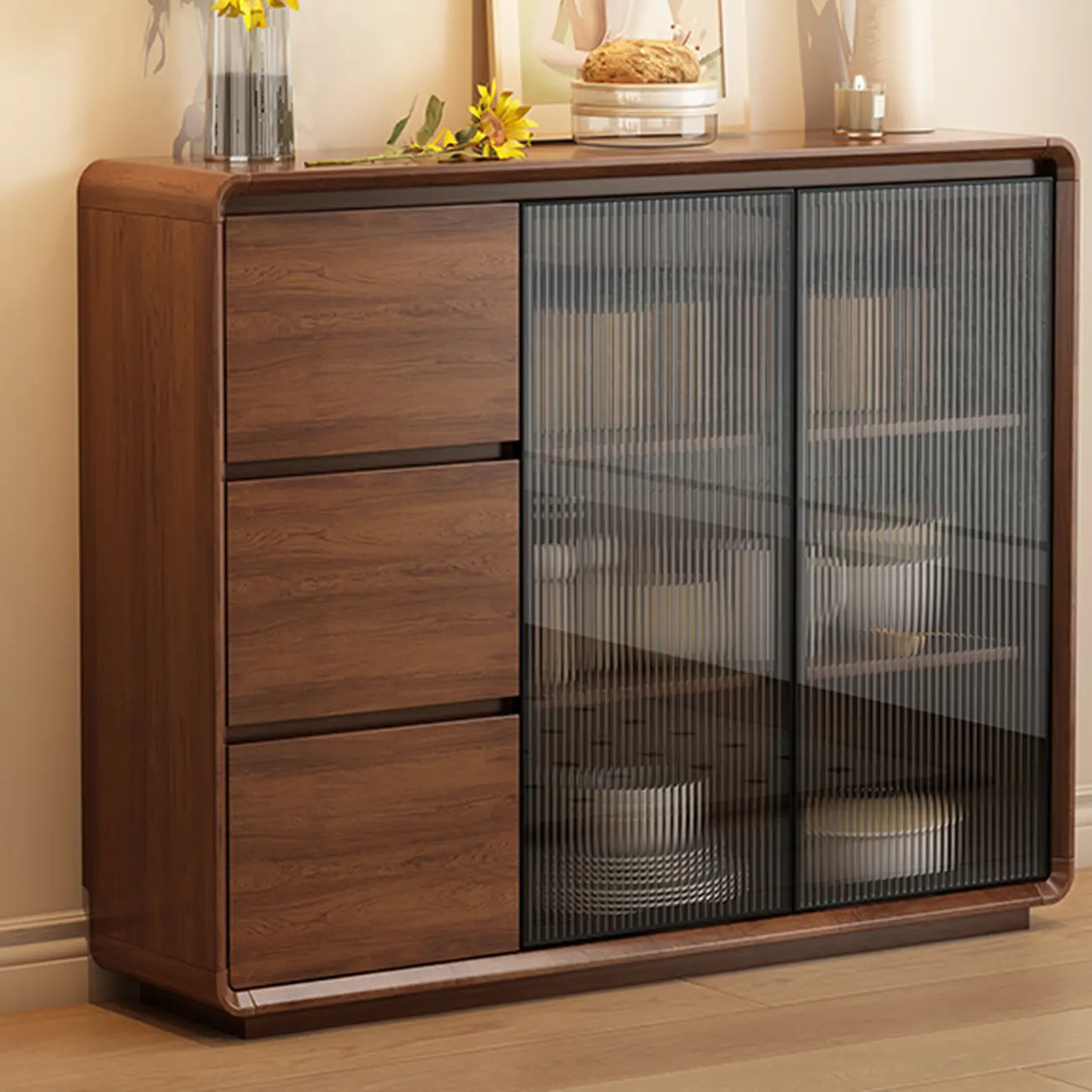 Casual Espresso Wood Sideboard with Drawers