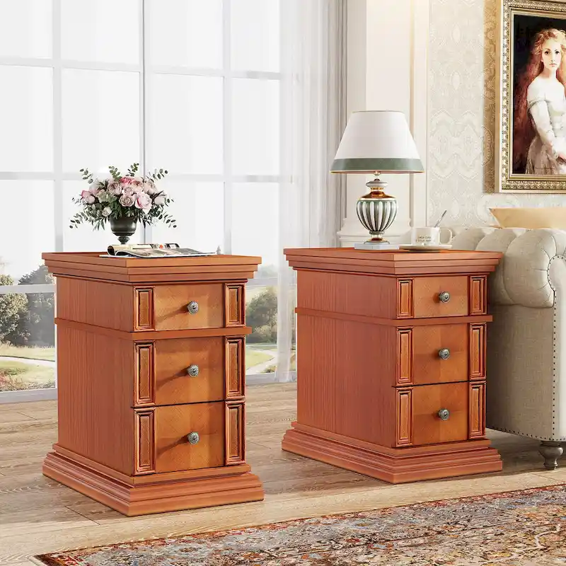 Narrow Vintage Sofa Side Table with 3 Drawers