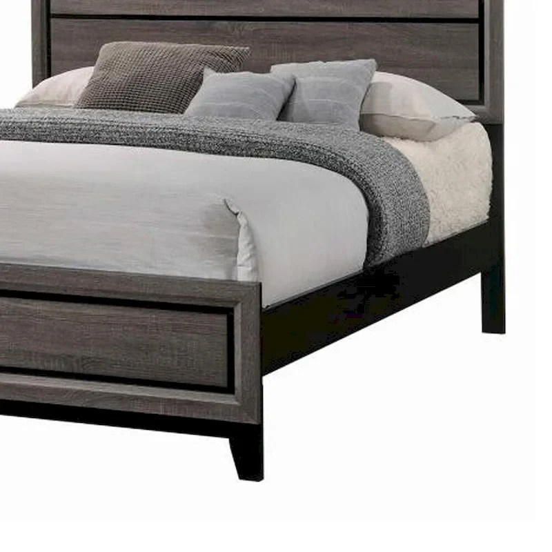 Transitional Wooden Eastern King Bed with Plank Headboard, Gray Oak