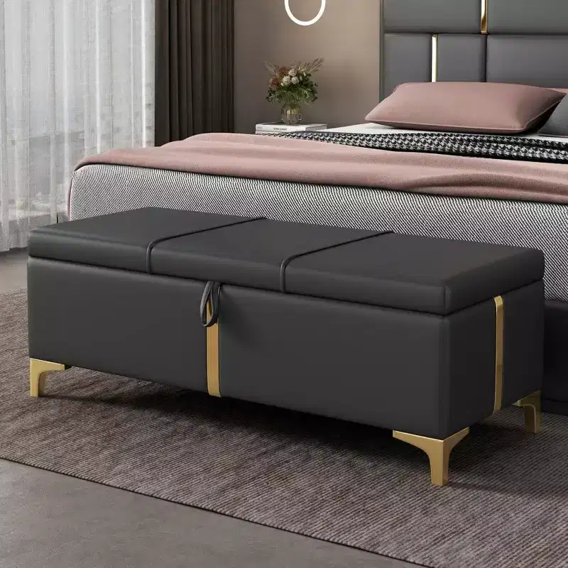 TUYOHW Elegant Upholstered Storage Bench,47.2 End of Bed Ottoman Bench with Metal Legs,Ottoman for Living Room,Entryway