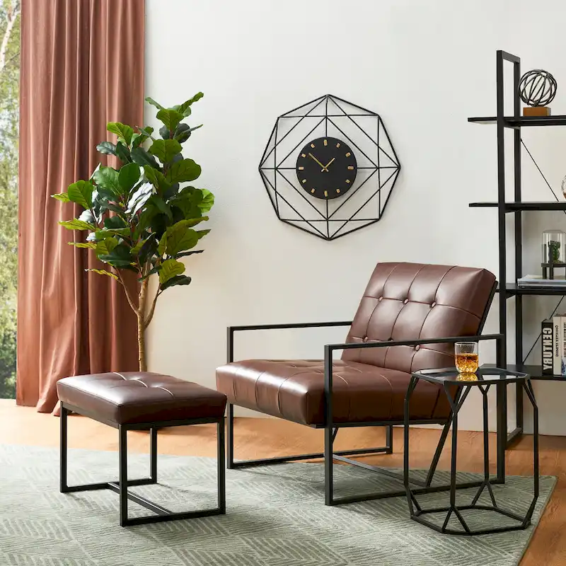 Glitzhome Set of 2 24 W Modern PU Leather Button-tufted Ottoman Foot stool