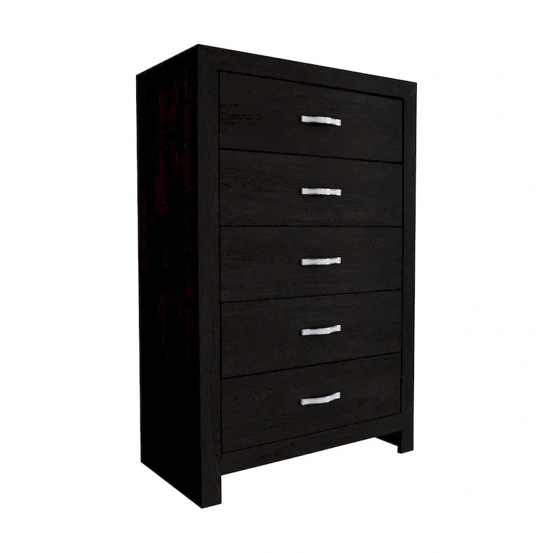 Ancy 48 Inch Tall 5 Drawer Dresser Chest, Faux Diamond Inlay Handles, Black