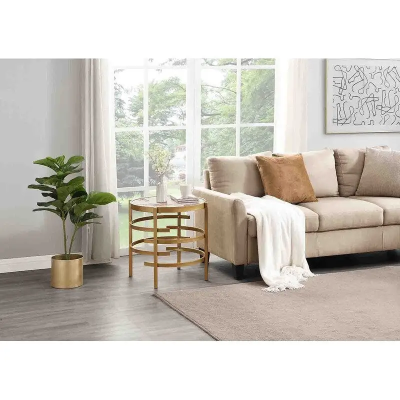 Grondin 20.67 Round End Table with Sintered Stone Table Top and Metal Frame, Modern Style Side Table with Non-Slip Foot Pads