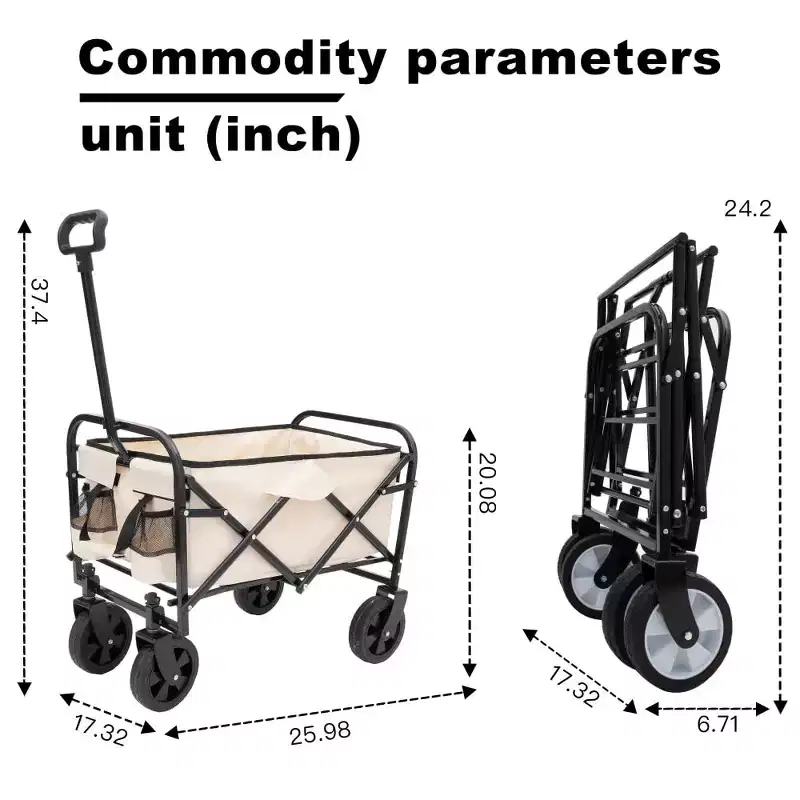Collapsible Foldable Wagon Cart Beach Wagon Heavy Duty Utility Cart with 3pcs plastic Liner bag /Cover for Camping