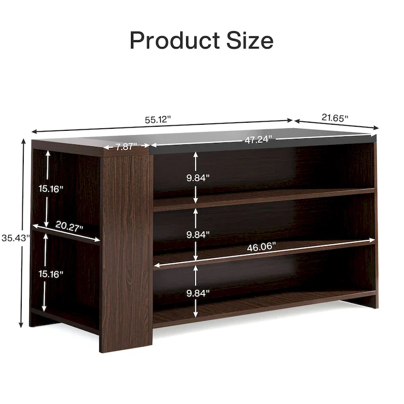 55 Inches Brown All-Wood Kitchen Island with Storage for Dining Room