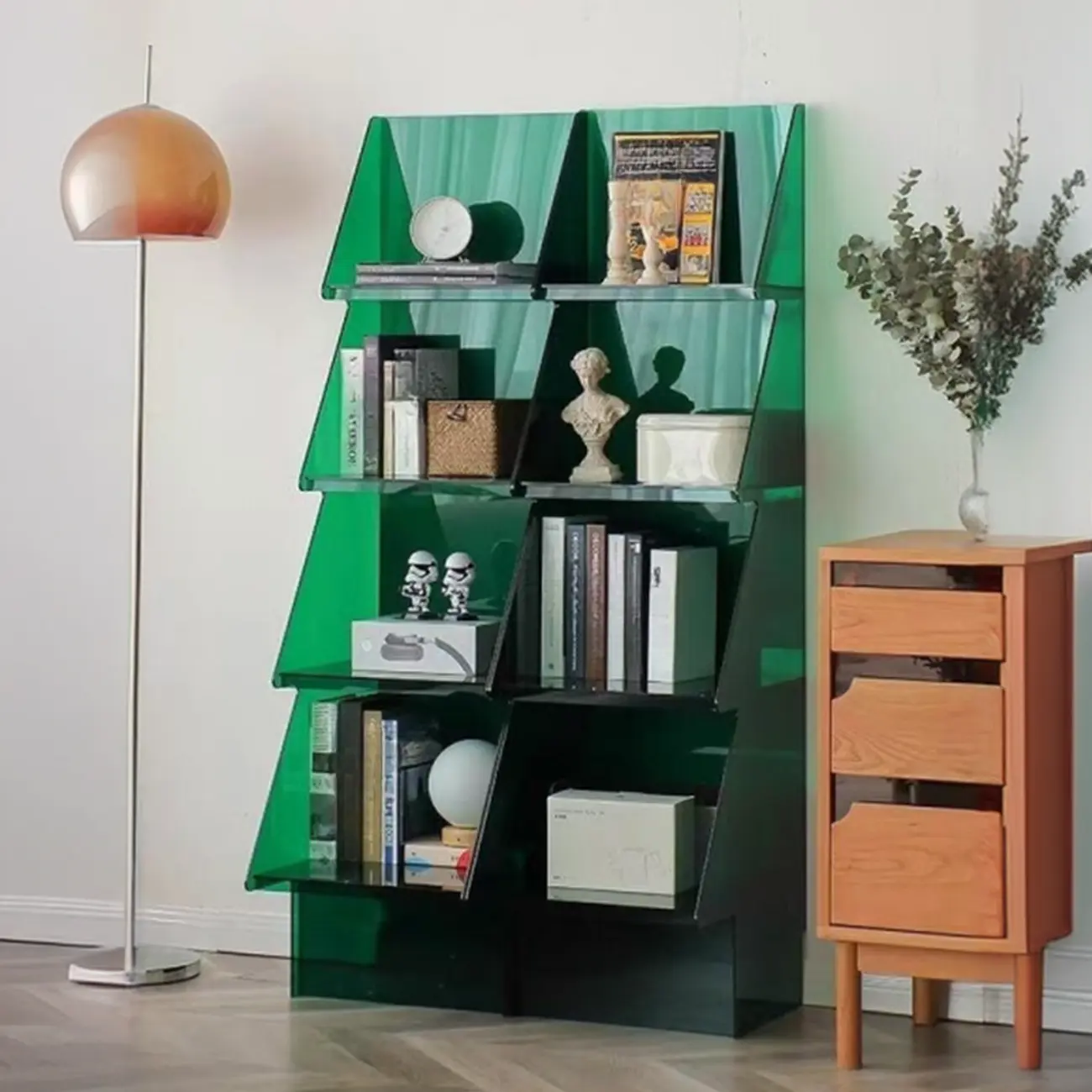 Artistic Acrylic Bookcase Vertical Stylish Display Shelf