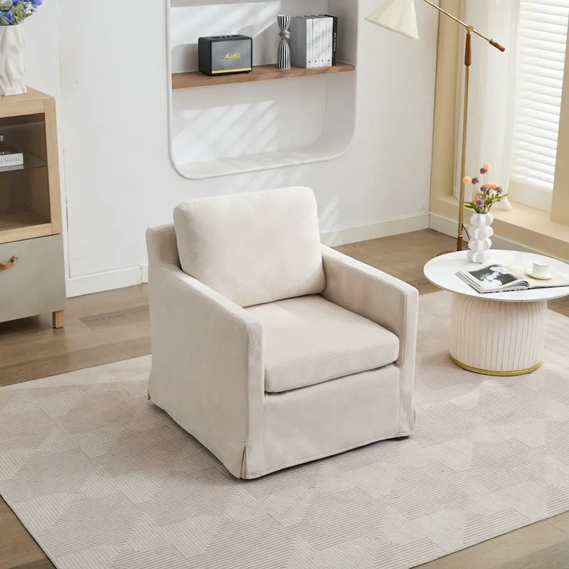 Modern 29.92 Chenille 360 Swivel Accent Chair with Solid Wood Frame and Removable Back Cushion