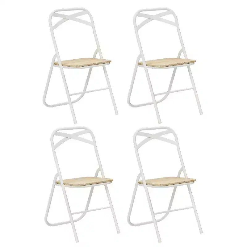 FurnitureR Folding Chair with MDF Wood Seat and Sturdy Metal Frame, Lightweight Space-Saving Foldable Chair for Dining, Patio & Extra Seating