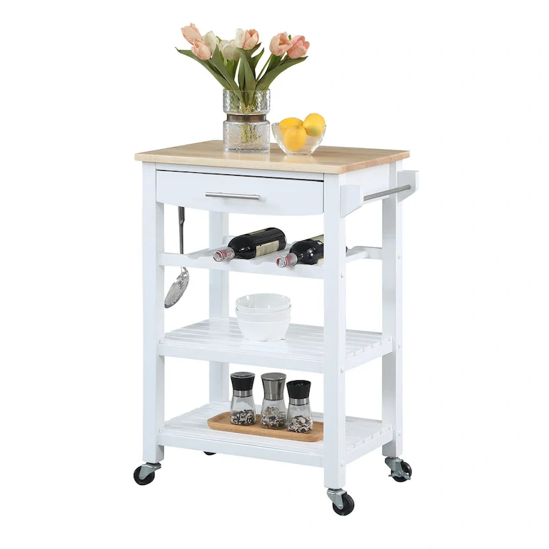 Ellaine 4 Tier Butcher Block Kitchen Cart with Drawer and Wine Rack