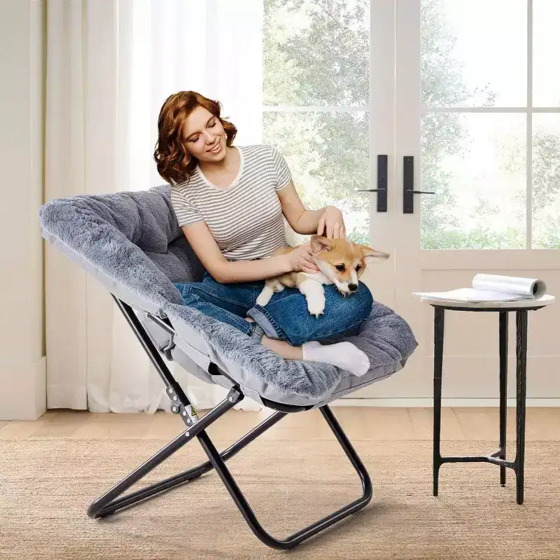 TUYOHW Large Size Faux Fur Accent Chair,Folding Lounge Chair with Plush Seat for Bedroom & Living Room