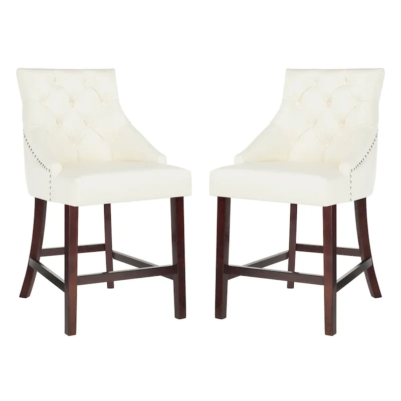 SAFAVIEH Dottie 26-inch Tufted Wing Back Counter Stool - Grey / Espresso (Set of 2) - 22.5  x 25  x 41  - 22.5  x 25  x 41