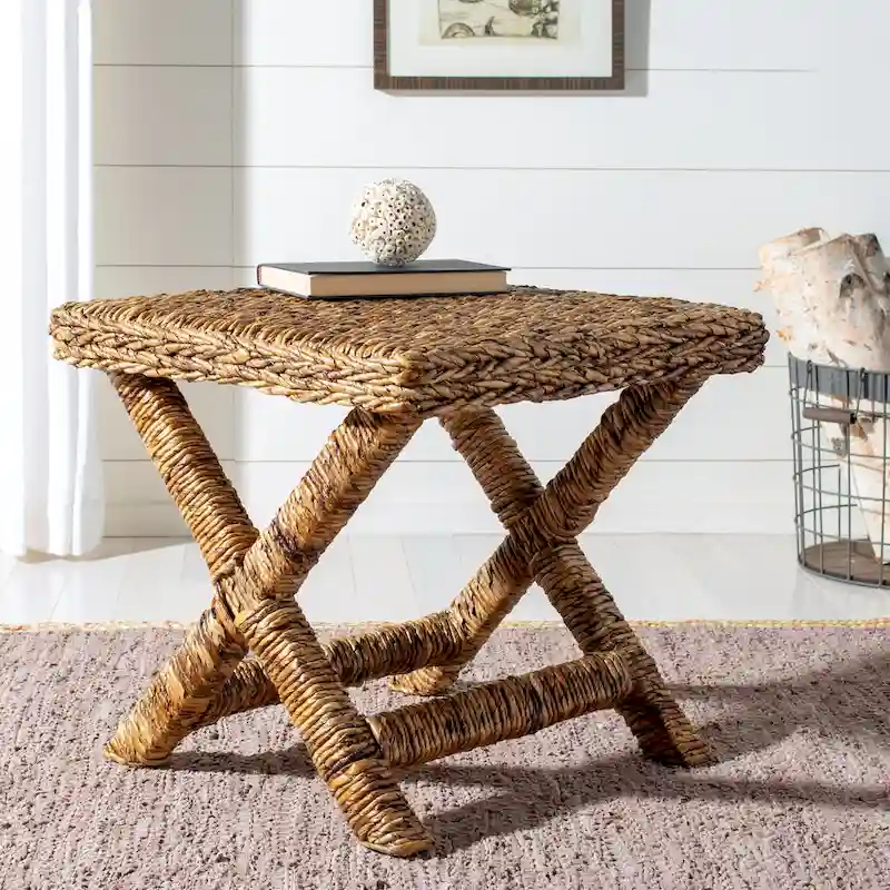 Natural & Black Woven Rattan X-Bench, 1-Person, 2 Colors