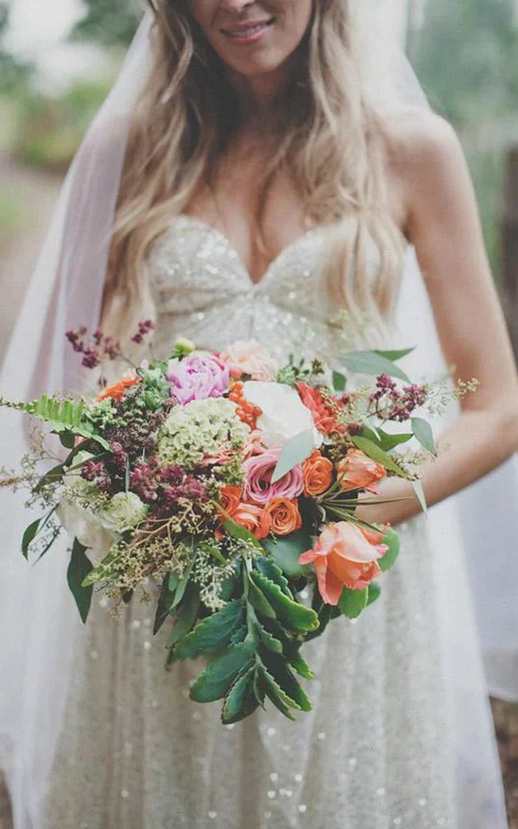 Glamorous Spaghetti Strap Sleeveless Floor-length Sweetheart Sequins Wedding Dress