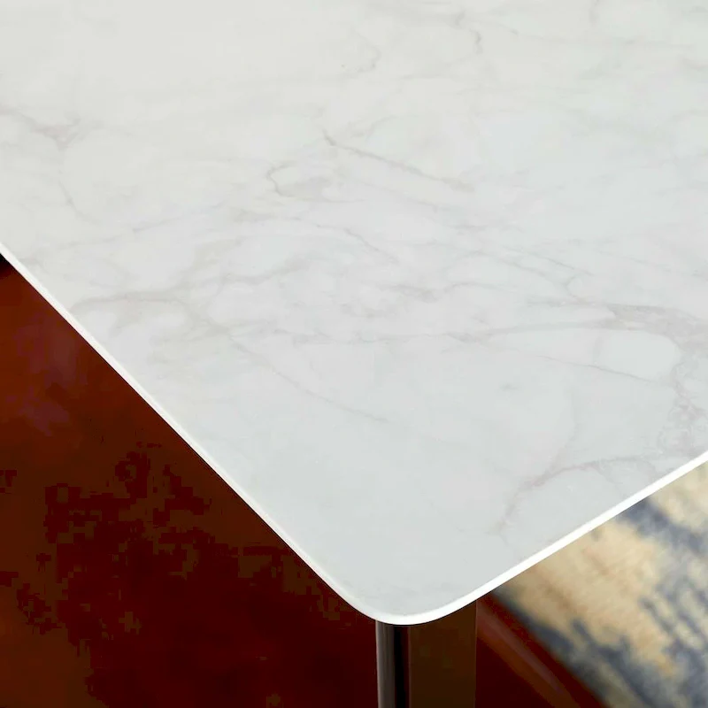 White Faux Marble Coffee Table with Walnut Legs