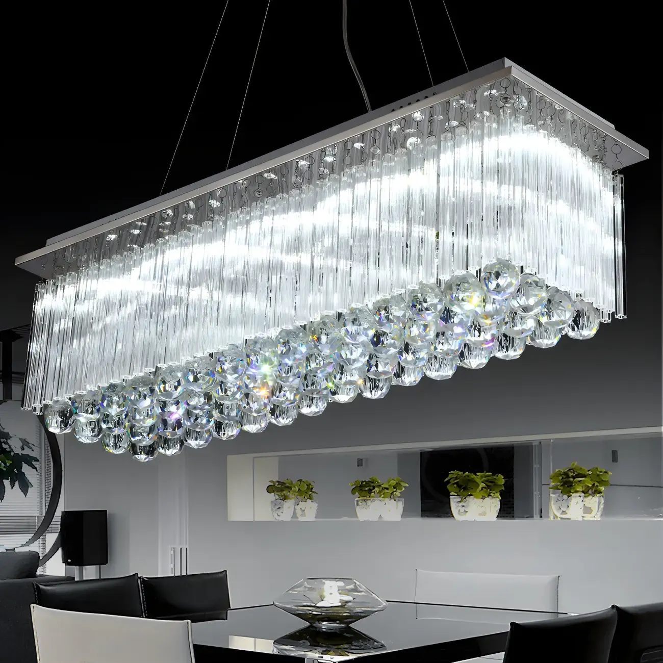 Luxurious Crystal LED Rectangular Pendant Light