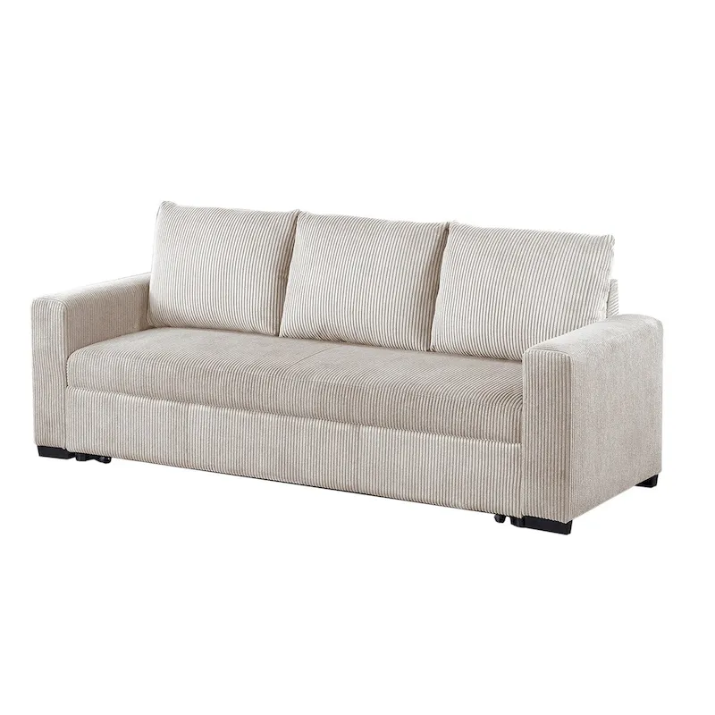 Corduroy Upholstered Convertible Sofa with Cushion Back