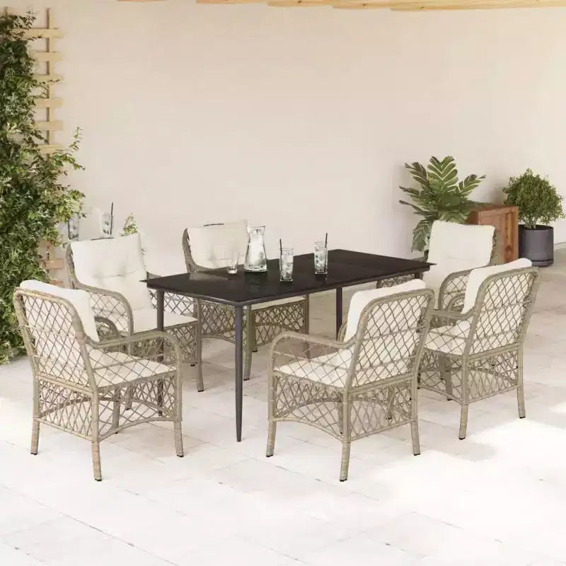 vidaXL Patio Dining Set with Cushions - Poly Rattan