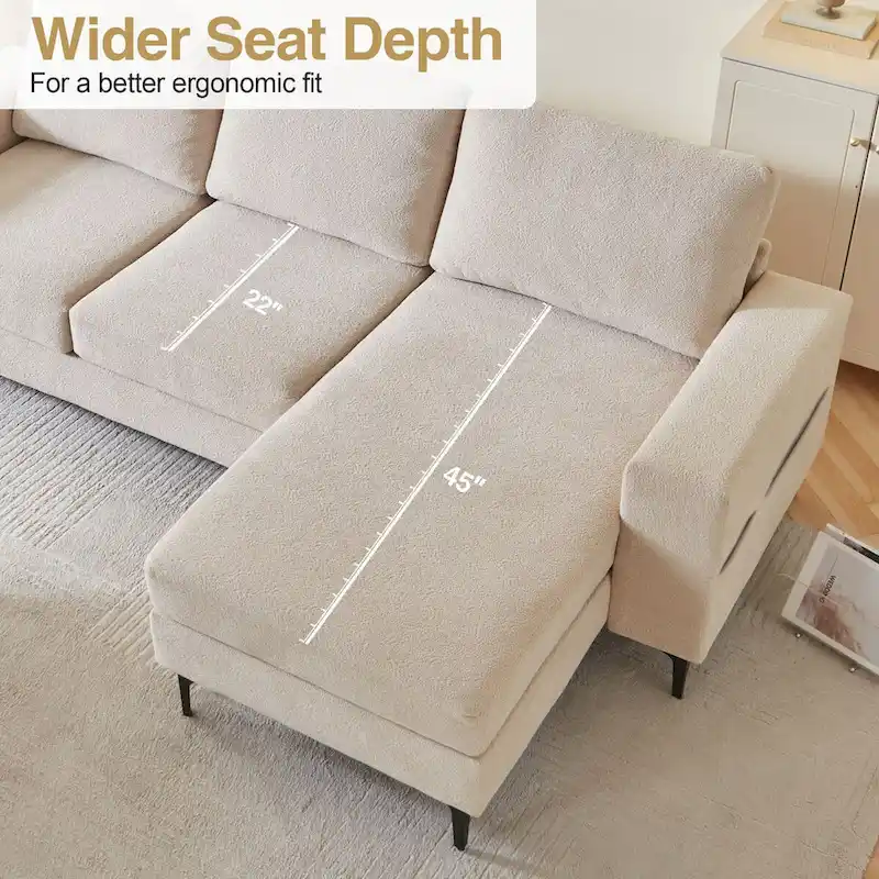 L-Shaped Upholstered Sofa Couch with Metal Legs